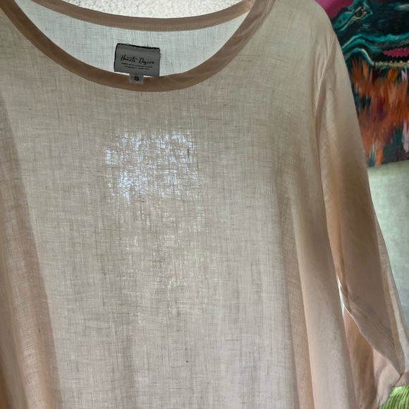 Heart's Desire Linen Light Peach Midi Dress with Lace Hem and Pockets - Picture 5 of 7